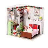 Holz-Schlafzimmer-Selbstbausatz für Puppenhaus-Miniaturmöbel, Spielzeug mit LED-Licht für Sammlung und Geburtstagsgeschenk