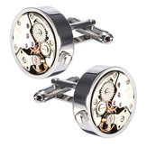 Men Male Silver Mechanical Watch Pattern Cuff Links Wedding Gift Suit Shirt Accessories