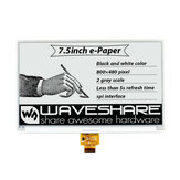 Waveshare® 7.5 hüvelykes tiszta képernyő E-papír kijelző SPI interfésszel Fekete-fehér 800x480 felbontásban