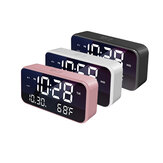 USB LED Music Alarm Clock Mirrow Effect Sound Brightness Control  Snooze Function Time Thermometer Temperature LED Display Desktop Clock