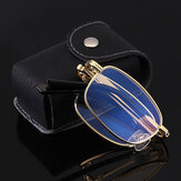Unisex Portable Full Frame Double Light Myopia Hyperopia Glasses Folding Anti-Blue Reading Glasses With Leather Box