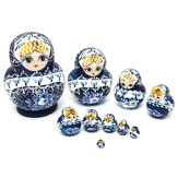Russian Nesting Dolls 10pcs Set Blue Hand Painted