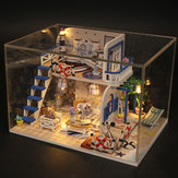 Hoomeda M032 Blue Seasidet DIY House Com Mobiliário Music Light Cover Miniature Decor Toy