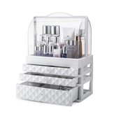 Caja de almacenamiento cosmético de 1/2/3 capas, organizador de maquillaje de escritorio, estuche para joyas y pendientes con protección contra el polvo