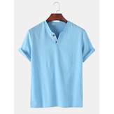 Herren-Henley-Shirts mit kurzen Ärmeln aus 100% Baumwolle in Uni-Farben