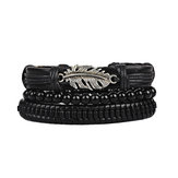 3Pcs/Set Punk Black Multilayer Woven Leather Bracelet