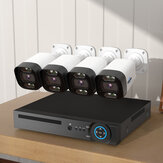 Hiseeu 4 câmeras de segurança IP POE H.265+ sistema de câmera NVR 8CH 5MP com suporte de áudio, visão noturna 10m IP66 à prova d'água Onvif