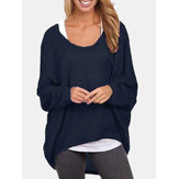 Frauen Fledermausärmel Rundhalsausschnitt Loose Solid Color Pullover Plus Size Casual Shirt T-Shirt