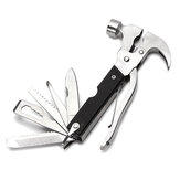 Conjunto de ferramentas de aço inoxidável para camping e viagem: martelo, abridor de garrafas, chave de fenda e alicate