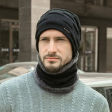 Men 2PCS Plus Velvet Thick Winter Outdoor Keep Warm Neck Protection Headgear Scarf Wool Hat Beanie
