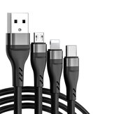 6A 3 in 1 USB-A to Micro+iP+Type-C Fast Charging Cable Data Transmission Nylon Braided Core Line 1.2M Long For iPhone14 Pro Max For Huawei P50 For Xiaomi Mi12 For Samsung Galaxy Z Fold 2