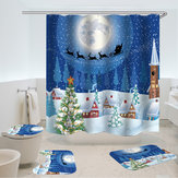 180x180 Regalos de estilo navideño Juego de cortina de ducha impermeable de 4 piezas para baño