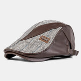 Banggood Design Herren Strick Leder Kontrast Farbe Verstellbar Streifen Muster Lässig Outdoor Baskenmütze Hut