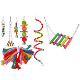 Zestaw 7 sztuk połączonych zabawek dla papug, zabawki do gryzienia dla papug, zabawna huśtawka z dzwonkiem i stojące zabawki treningowe.