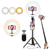 Bakeey Luz de anel LED de 10 polegadas com controle bluetooth Vara de selfie e tripé de fotografia, lâmpada de anel regulável com conexão USB para transmissões ao vivo no YouTube e Tiktok, maquiagem