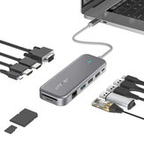 BlitzWolf® BW-TH11 11-в-1 USB-C концентратор данных с двумя HDMI-портами 4K@30Hz, портом VGA 1080P 60Hz, USB3.0, USB2.0, LAN RJ45 со скоростью 1000 Мбит/с, слотами для SD и TF карты, поддержкой зарядки Type-C PD до 100 Вт