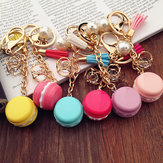 Colorful Macarons Kuchen Auto Schlüsselanhänger Damen Tasche Schmuckstück mit Perle Quasten Alloy Anhänger Ringe 