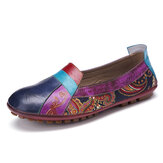 SOCOFY Bohemian Soft Leder Floral Splicing Bequeme Casual Slip On Loafers Flache Schuhe