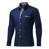 Mens Fashion Casual Stitching Color Slim Fit Long Sleeve Spring Autumn Designer Shirts 11 Colors