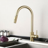 Brushed Gold Kitchen Sink Faucet Pull Out Water Tap Single Handle Mixer Tap 360 Rotate