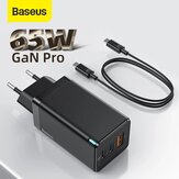 [GaN Tech] Baseus GaN2 Pro Caricatore USB PD a 3 porte da 65 W Doppio USB-C PD3.0 da 65 W QC3.0 FCP SCP Adattatore per caricabatterie da parete a ricarica rapida Spina europea Spina USA con cavo da USB-C a USB-C da 100 W 5A
