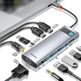 [Triple عرض] Baseus 11-In-1 MST USB Type-C Hub Docking Station محول مع Dual 4K HDMI عالي الوضوح عرض/1080P VGA / 100W USB-C PD القوة توصيل / 1000M RJ45 شبكة جاك مدخل/3 * USB 3.0 / 3.5mm ذاكرة بطاقة قا