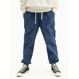 Pantalon en velours côtelé pour homme, couleur unie, avec cordon de serrage élastique au bas des jambes et poche