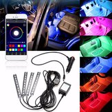 4Pcs LED Авто Внутренняя отделка освещает напольную атмосферу Light Strip Phone App Control Colorful RGB