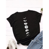 T-shirt diária feminina com estampa gráfica de eclipse lunar multicolorido com gola O