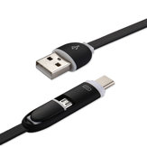 Type-C Micro USB 2 en 1 Câble de Données de Charge Plat Noir pour HUAWEI Samsung Xiaomi