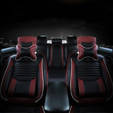Zwarte PU-lederen volledige omslag autostoelkussen voor- en achterbankset, geschikt voor 5-zitsauto