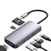 Pobod 7-in-1 نوع سي منفذ التوصيل متعدد الوظائف قارئ بطاقة SD/TF HDMI 4K@30Hz USB-C منفذ USB-C PD100W USB3.0*3 محول شاحن محور تقسيم محور USB-C للهاتف التلفزيون الجهاز اللوحي الكمبيوتر المحمول