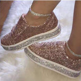 Γυναικεία Glitter Sequined Fashion Lace Up Party Casual Platform Παπούτσια Flat