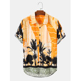 Chemise à manches courtes à revers Hawaï à imprimé cocotier pour homme