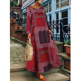 Frauen Bohemian Print Baumwolle Langarm Vintage Kleid