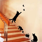 Gatto gioca a farfalle adesivo murale rimovibile per decorare le pareti della camera da letto, cucina e soggiorno