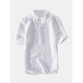メンズ ヴィンテージな 中国風 綿素材 ソリッドカラー スタンドカラー カジュアル 夏用Tシャツ