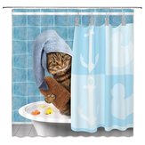 Tendina da doccia per il bagno dei gatti, tessuto impermeabile con 12 ganci