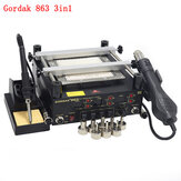 Gordak 863 3 in 1 BGA Rework Solder Hot Air Solder Station Electric Soldering iron IR Infrared Preheating Station