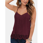 Sleeveless Strapless V-neck Lace Hollow Tank Tops