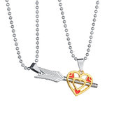 Stainless Steel Couple Arrow Hollow Heart Shape Necklace
