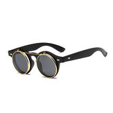 Herrenmode Vintage Runde Punk Flip Up Sonnenbrille Klassisches Doppelschicht-Muscheldesign Sonnenbrille