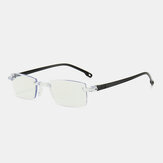 Unisex Anty-niebieskie, bezramkowe okulary do czytania z diamentowym zdobieniem, podwójne oświetlenie Bi-light