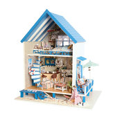 Drewniany domek dla lalek dla dzieci z meblami LED ze schodami pasuje do domku dla lalek Barbie