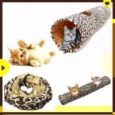 Haustier Katze Soft Spieltunnel Spielzeug zusammenklappbar Leopardenmuster Kätzchen 2 Löcher Langer Tunnel Kaninchen Spaßspielzeug