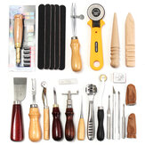 Kit de ferramentas de couro de 24 peças para artesanato, costura à mão, perfuração, entalhe, trabalho de selaria
