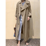 Plus Size Women Lapel Double Breasted Tie Back Casual Long Trench Coats