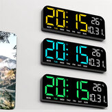 Horloge murale numérique de grande taille de 9 pouces avec température, date, semaine, compte à rebours, capteur de lumière, 2 alarmes, horloge LED 12/24H