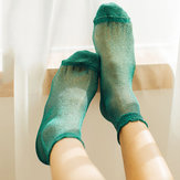 Frauen Mädchen Harajuku Crystal Silk Ultradünne Socken Sommer Atmungsaktiv Mitte Tube Socken