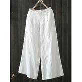 Pierna ancha de algodón suelta con cintura elástica alta para mujer Pantalones con bolsillos